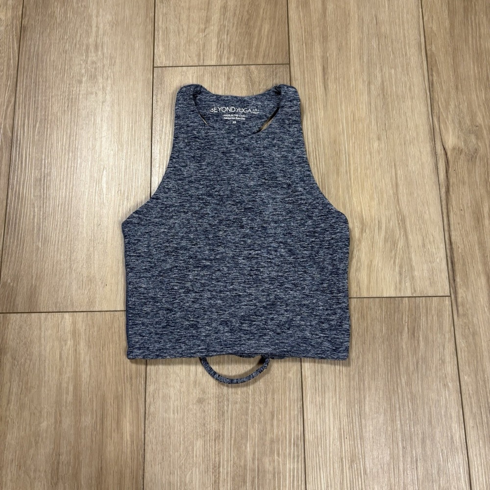 BEYOND YOGA High Neck Cropped Bra Tank : Blue Heather,‎ Women's XS